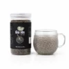 Premium Chia Seed 500 G jar with mug of soaked chia - Eco Foods