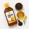 Mustard Oil 5 Litre bottle flat lay with mustard seeds, oil and flowers - Eco Foods