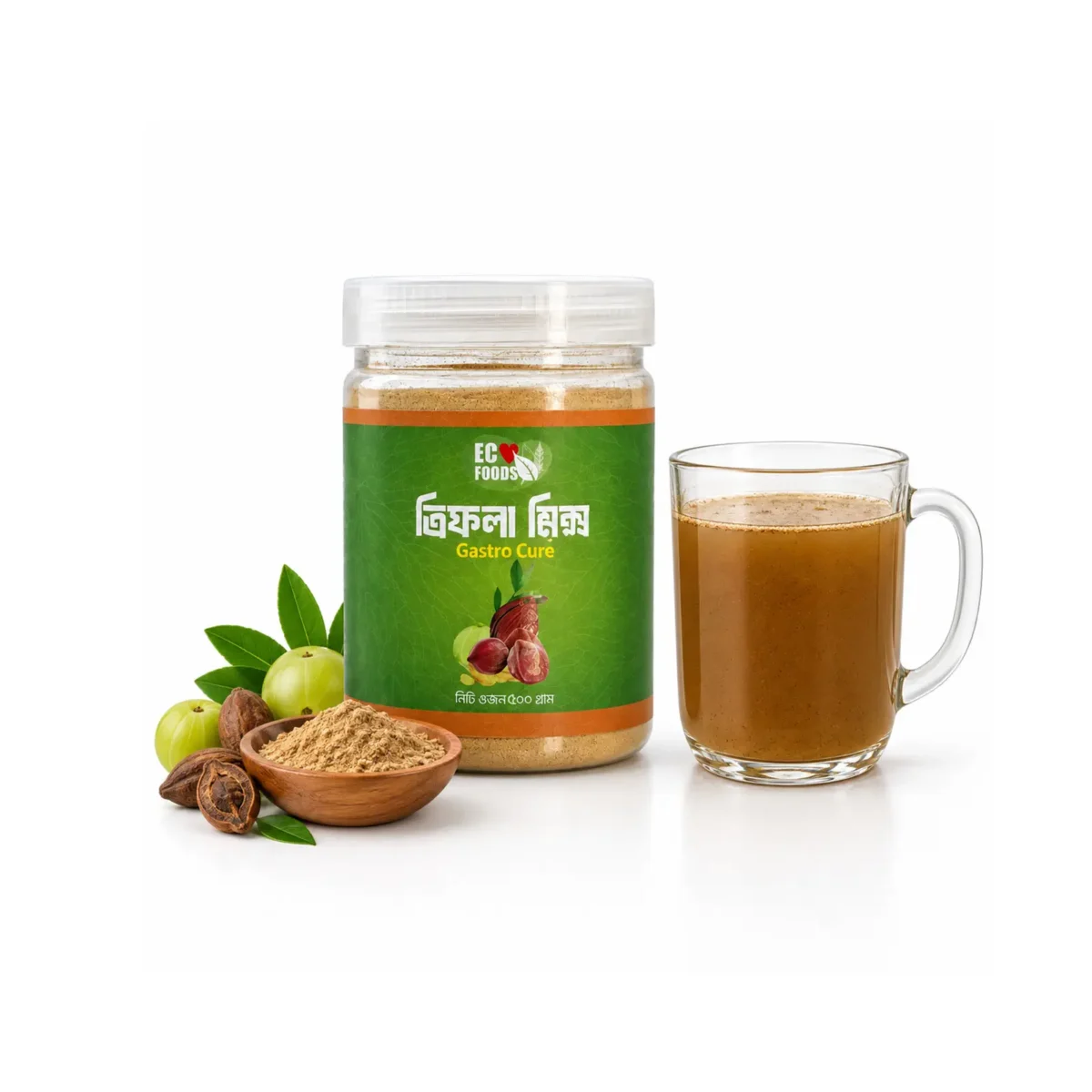 Trifola Mix Gastro Cure 500 G jar with brewed drink, amla and haritaki - Eco Foods